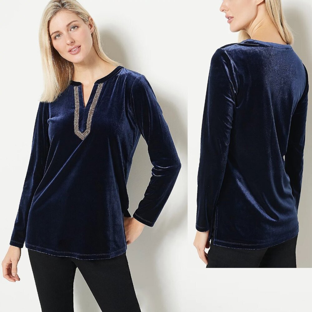 New Susan Graver Artisan Velvet Knit Split Neck Tunic Size XXS